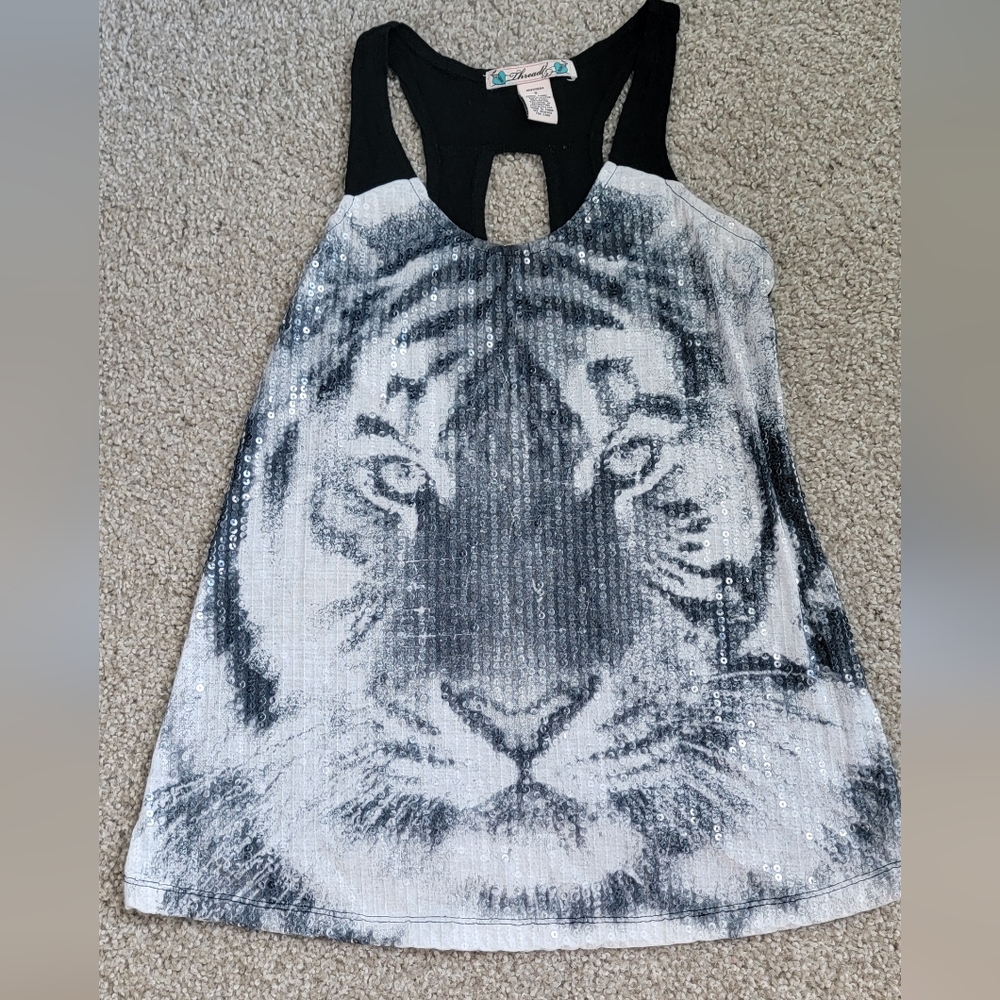 EUC White Tiger Sequin Design Tank Top